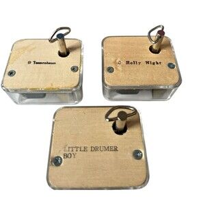 3 Robin's Clear Sankyo Wind-Up Music Box Tanenbaum Holy Night Christmas Drummer